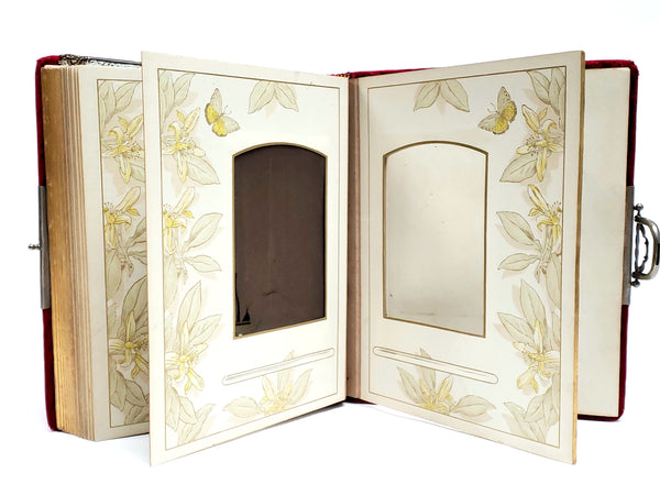 Antique Victorian Red Velvet Photo Album With Photo Cards