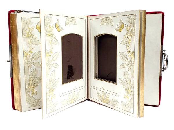Antique Victorian Red Velvet Photo Album With Photo Cards