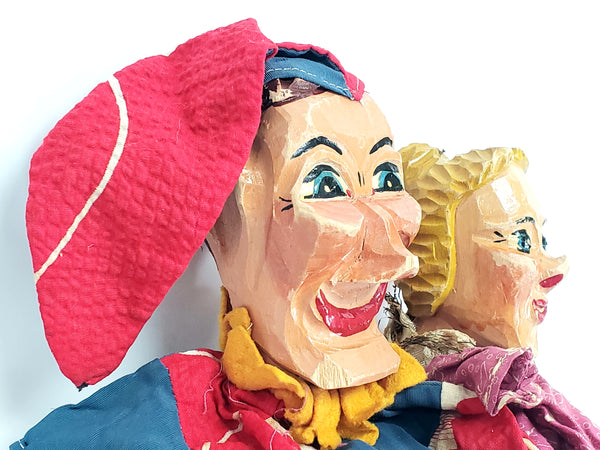 Vintage Punch & Judy Wooden Carved Hand Puppets Made in Germany