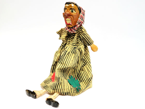 Vintage Carved Wooden "Angry Peasant Woman" Hand Puppet - Germany