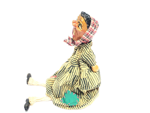 Vintage Carved Wooden "Angry Peasant Woman" Hand Puppet - Germany