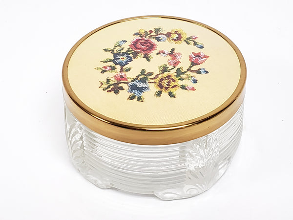 Vintage 4 Pc Petit Point Embroidered Floral Dresser Gift Set Original Box U.S.A.