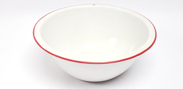 Vintage White with Red Rim Enamelware Mixing Bowl