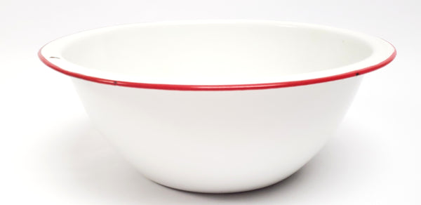 Vintage White with Red Rim Enamelware Mixing Bowl