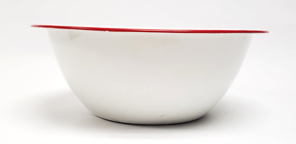 Vintage White with Red Rim Enamelware Mixing Bowl