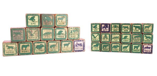 Mid-Century 32 Wooden Blocks with Push Cart by Halsam