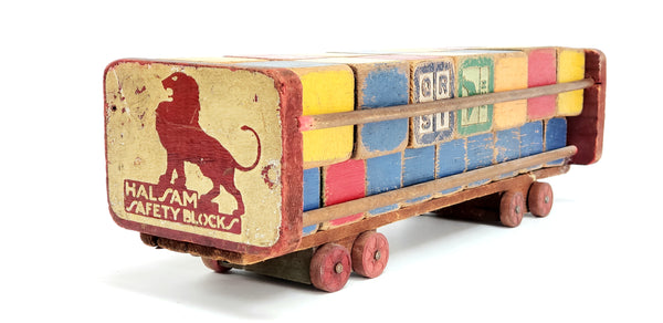 Mid-Century Wooden Safety Blocks w/ Push Cart by Halsam