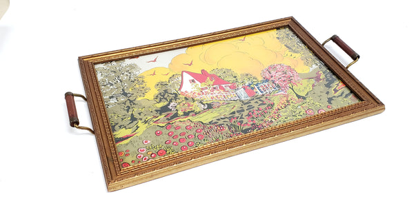 Little Red Riding Hood Reverse Glass Lithograph Serving Tray ~ 1930's