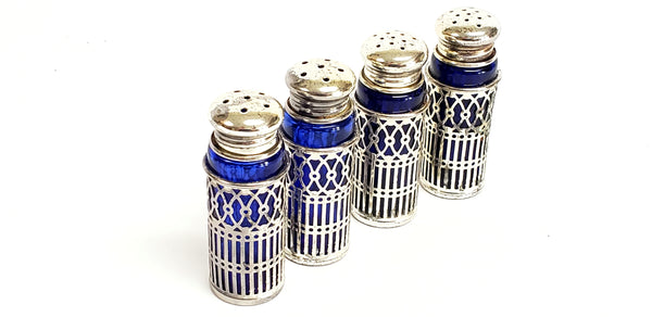 Vintage Cobalt Blue & Silverplate Salt & Pepper Shakers in Original Box by Eales