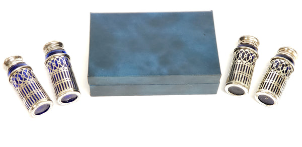 Vintage Cobalt Blue & Silverplate Salt & Pepper Shakers in Original Box by Eales