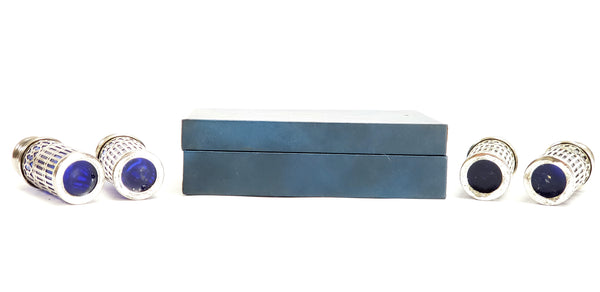 Vintage Cobalt Blue & Silverplate Salt & Pepper Shakers in Original Box by Eales