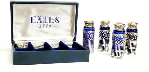 Cobalt Blue & Silver Plate Salt & Pepper Shakers by Eales 