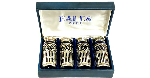 Eales 1779 Set of 4 Cobalt Blue & Silverplate Salt & Pepper Shakers