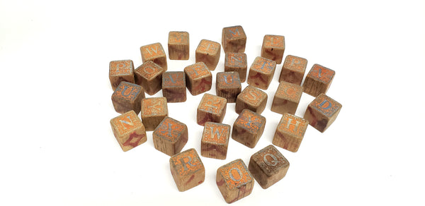 Antique Victorian Wooden Alphabet Blocks - Group of 28