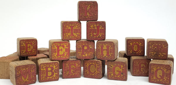 Antique Victorian Wooden Alphabet Blocks - Group of 28