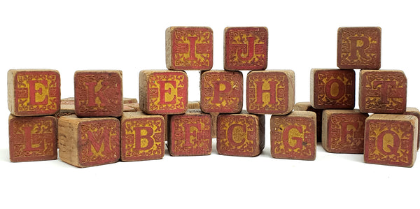 Antique Victorian Wooden Alphabet Blocks - Group of 28