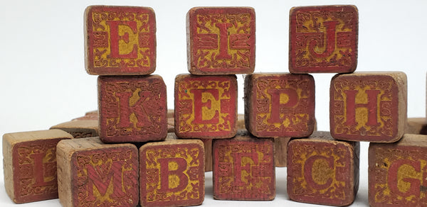 Antique Victorian Wooden Alphabet Blocks - Group of 28