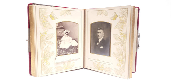 Antique Victorian Red Velvet Photo Album With Photo Cards