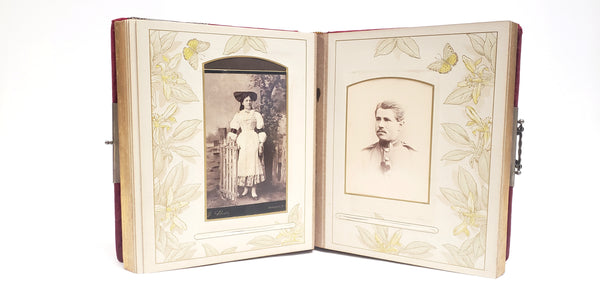 Antique Victorian Red Velvet Photo Album With Photo Cards