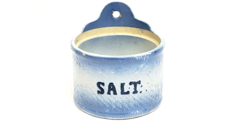 Antique Blue & White Kitchen Stoneware Salt Box Daisy - No Lid