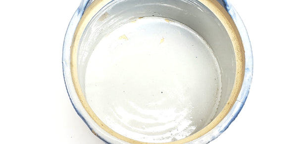 Antique Blue and White Kitchen Stoneware Salt Box, Daisy - No Lid