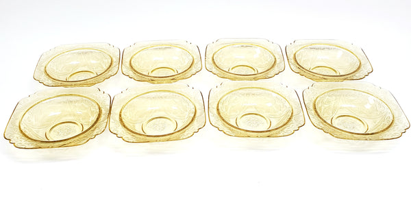 Madrid Amber Depression Glass Rimmed Soup Bowls Set of 8 by Federal Glass
