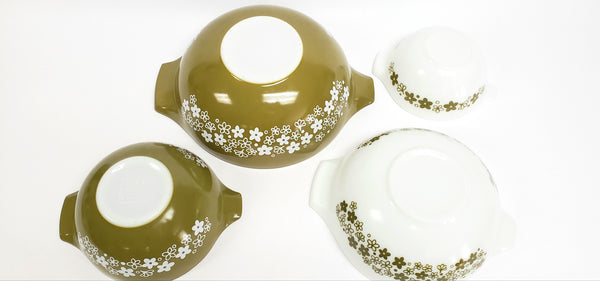 Vintage Pyrex "Spring Blossom" Avocado Green Cinderella Mixing Bowls Set of 4