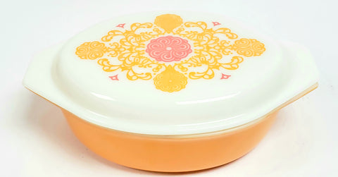 Pyrex "Seville" Opal-Ware 2 1/2 Qt. Casserole Dish # 045 Tangerine-Orange with Pink