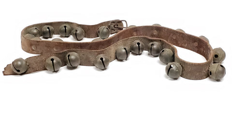 Antique Sleigh Jingle Bells On 59" Leather Strap - Christmas Decor