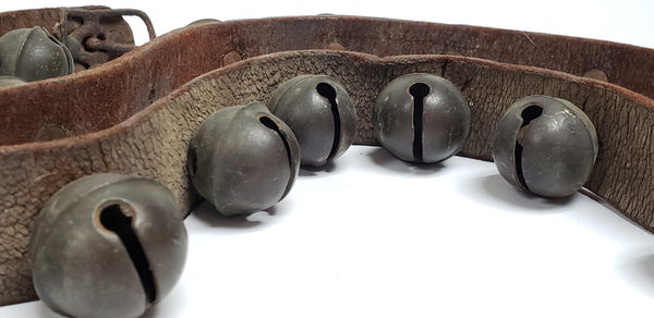 Antique Sleigh Jingle Bells On 59" Leather Strap - Christmas Decor