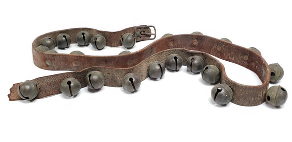 Antique 23 Sleigh Bells On Original Leather Strap