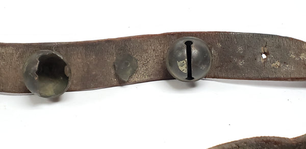 Antique Sleigh Jingle Bells On 59" Leather Strap - Christmas Decor