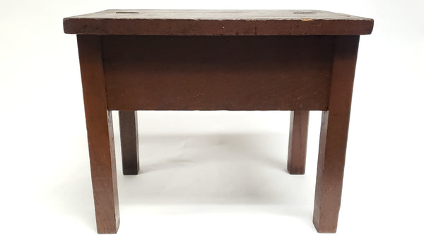 Mid Century Shoe Shine Storage Box Stool w/ Cast Iron Foot Rest & Accessories
