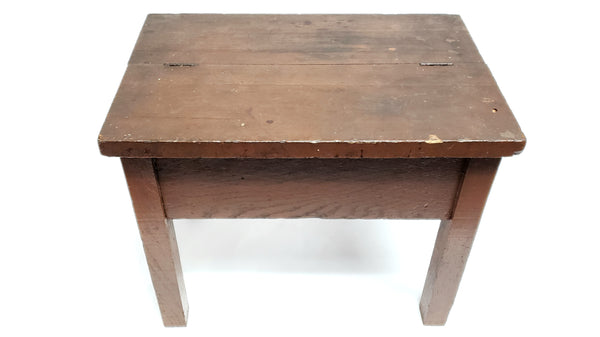 Mid Century Shoe Shine Storage Box Stool w/ Cast Iron Foot Rest & Accessories