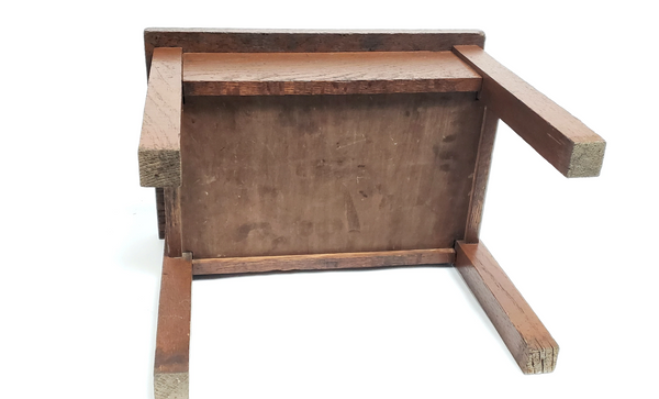Mid Century Shoe Shine Storage Box Stool w/ Cast Iron Foot Rest & Accessories