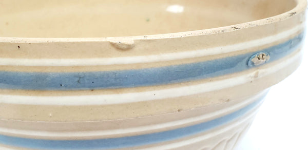 Early McCoy 11 1/2" Blue & White Banded Mixing Bowl USA #424