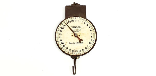 Vintage Hanson Hanging Dairy Scale w/ Scoop Pan Model 60