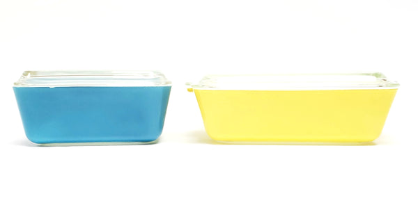 Pyrex Yellow & Blue Primary Lidded Glass Refrigerator Storage Dishes 500 Series