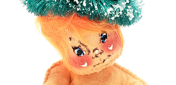 Annalee 7 inch Christmas Baby Doll with Green Wreath - 1971 Collectible
