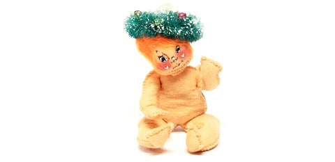 Annalee  7 inch Christmas Baby Doll with Green Wreath - 1971 Collectible