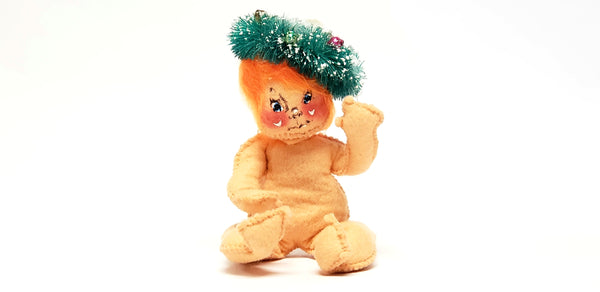 Annalee 7 inch Christmas Baby Doll with Green Wreath - 1971 Collectible