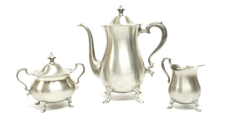English Pewter Raised Footed 3 Piece Tea Set - Sheffield England by Leonard