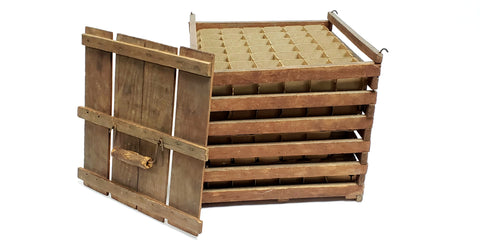 Original Large Antique Farmhouse Wooden Egg Crate Carrier with Original 144 Egg Separators