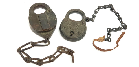 Two Antique Yale & Towne Mfg. Padlocks w/ Original Chains - No Keys