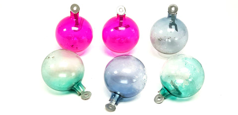 WWII Era Unsilvered Paper Tab Hanging Christmas Ball Ornaments  - Pink, Blue & Green