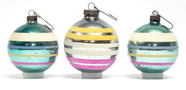 Early Vintage Shiny Brite Christmas Ball Ornament - Colored Stripes Made in US of A.