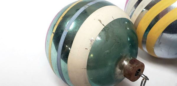 Early Vintage Shiny Brite Christmas Ball Ornament - Colored Stripes Made in US of A.