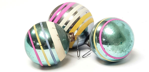 Early Vintage Shiny Brite Christmas Ball Ornament - Colored Stripes Made in US of A.
