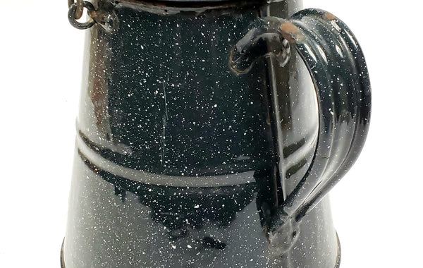 Large 11" Vintage Dark Blue & White Speckled Agate Enamelware Coffee Pot