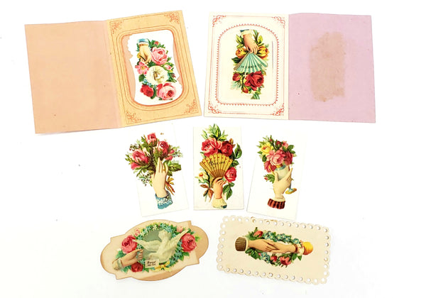 Original Victorian Era Embossed Paper Die-Cuts, Cut-Outs - Floral Late 1800s